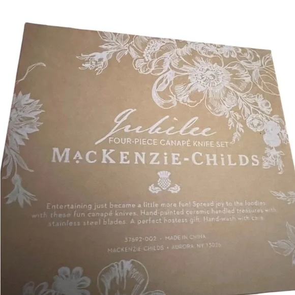 MacKenzie-Childs NIB whimsical, stainless and dolomite Jubilee Spreaders, Set/4 - Picture 7 of 9